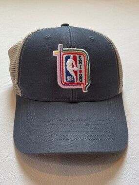 NBA Retro Logo Trucker Hat in Navy with Mesh Chicago